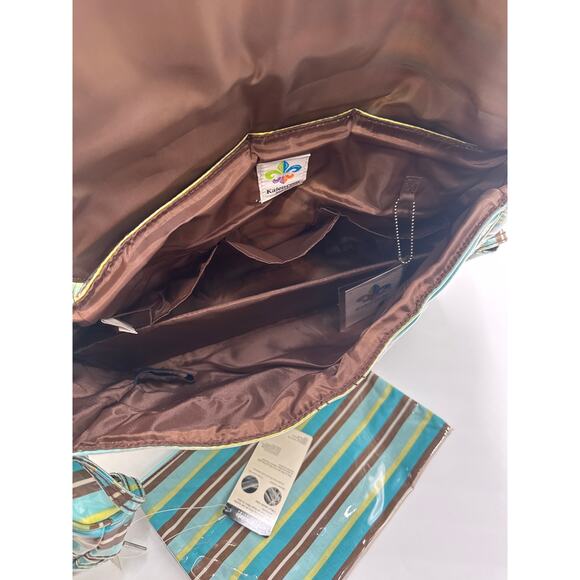 Kalencom · Buckle Messenger Diaper Bag Set · Laminated Striped · Turquoise/Brown - Picture 6 of 9